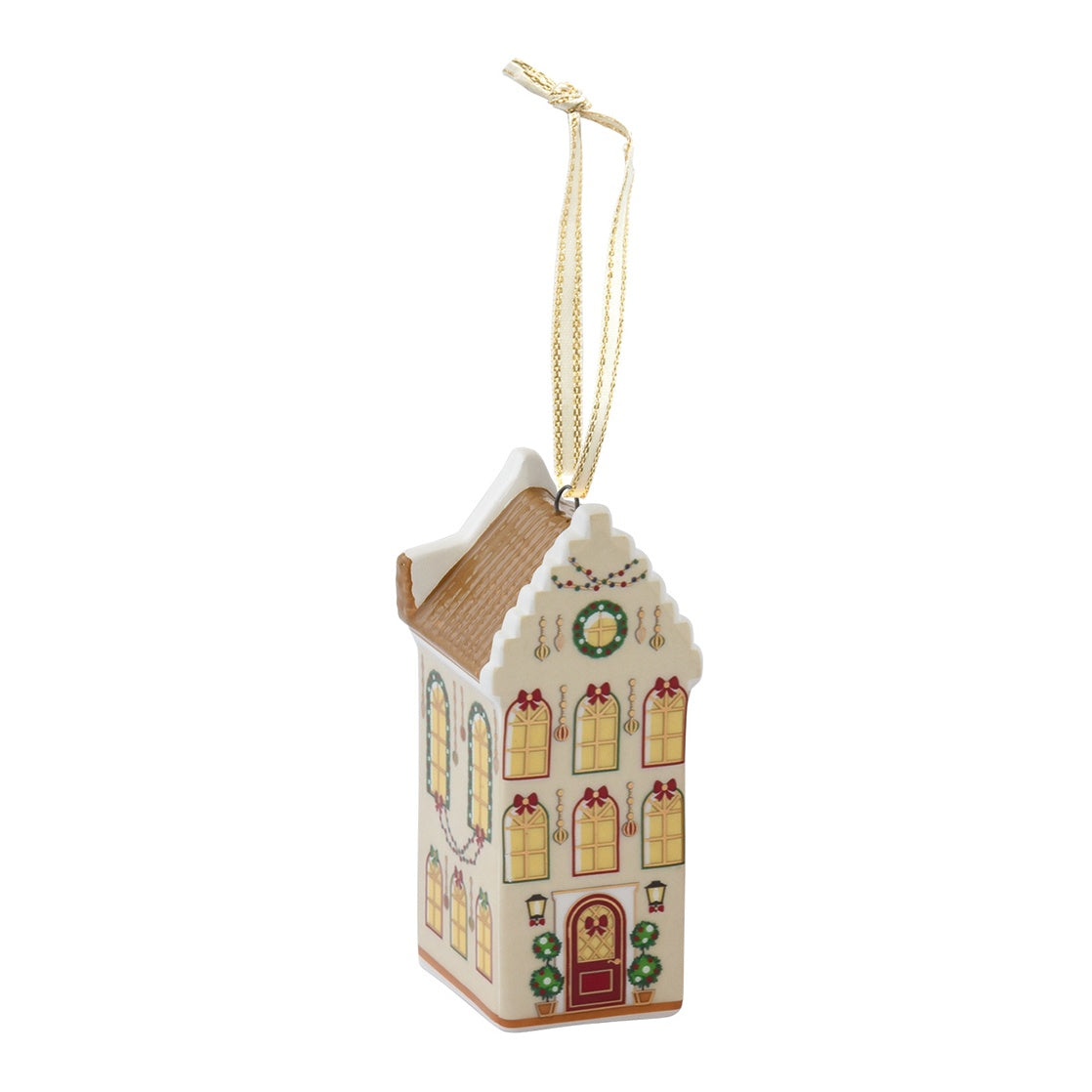 EASY LIFE Casetta Natalizia Festive Avenue Facciata Beige in Ceramica e Dolomite 3x2,5cm
