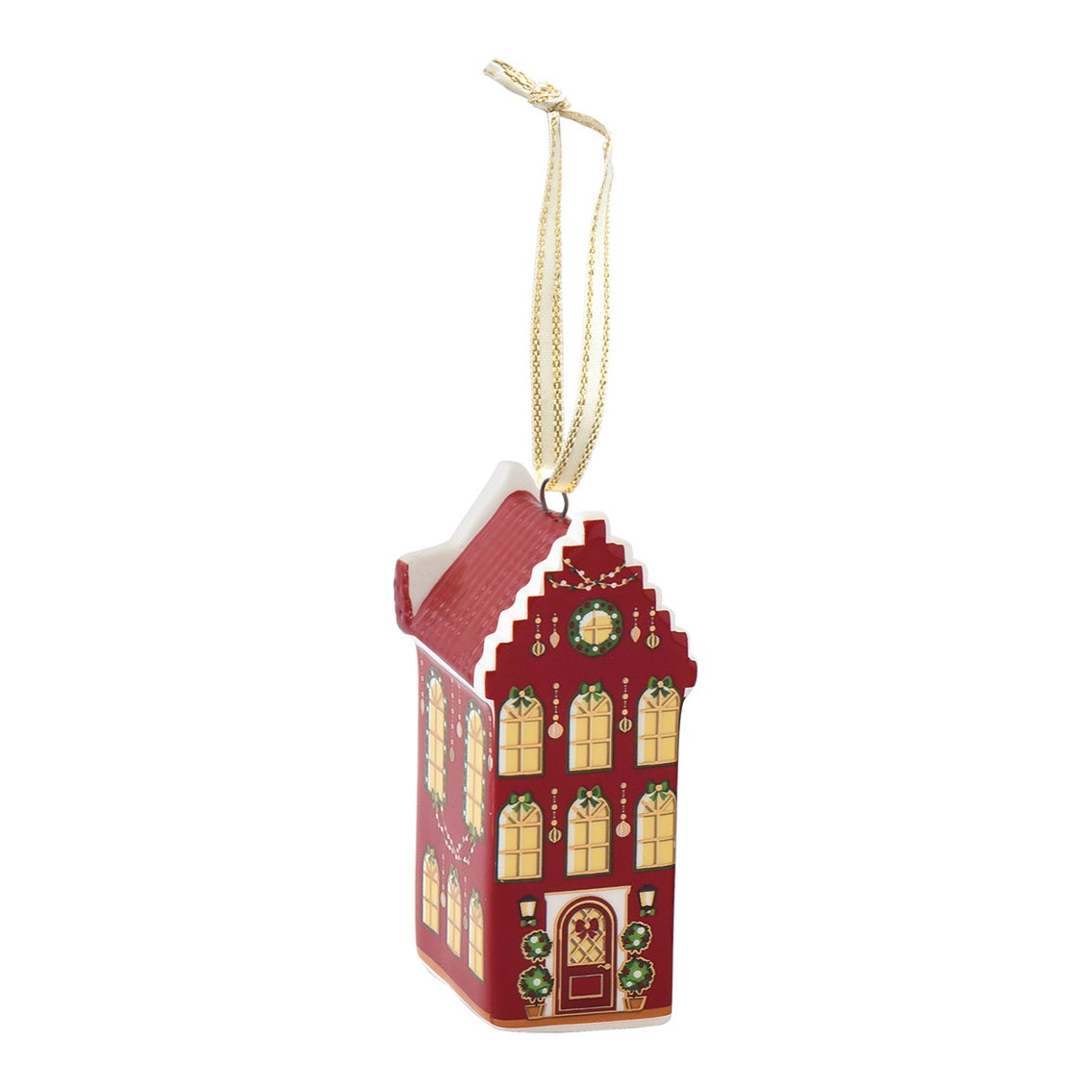 EASY LIFE Casetta Natalizia Festive Avenue Facciata Rossa in Ceramica e Dolomite 3x2,5cm