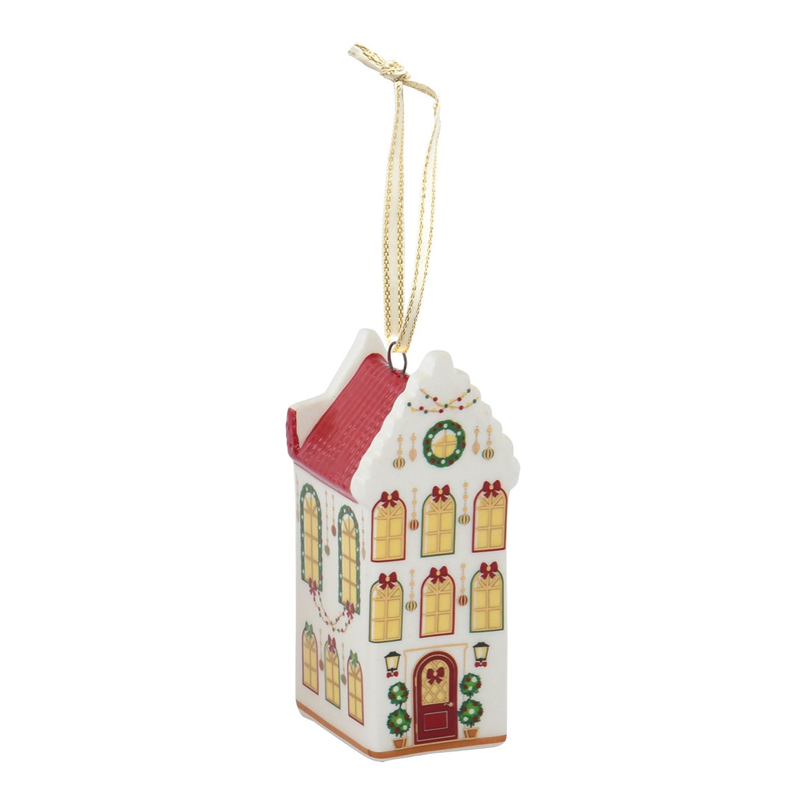 EASY LIFE Casetta Natalizia Festive Avenue Tetto Rosso in Ceramica e Dolomite 3x2,5cm