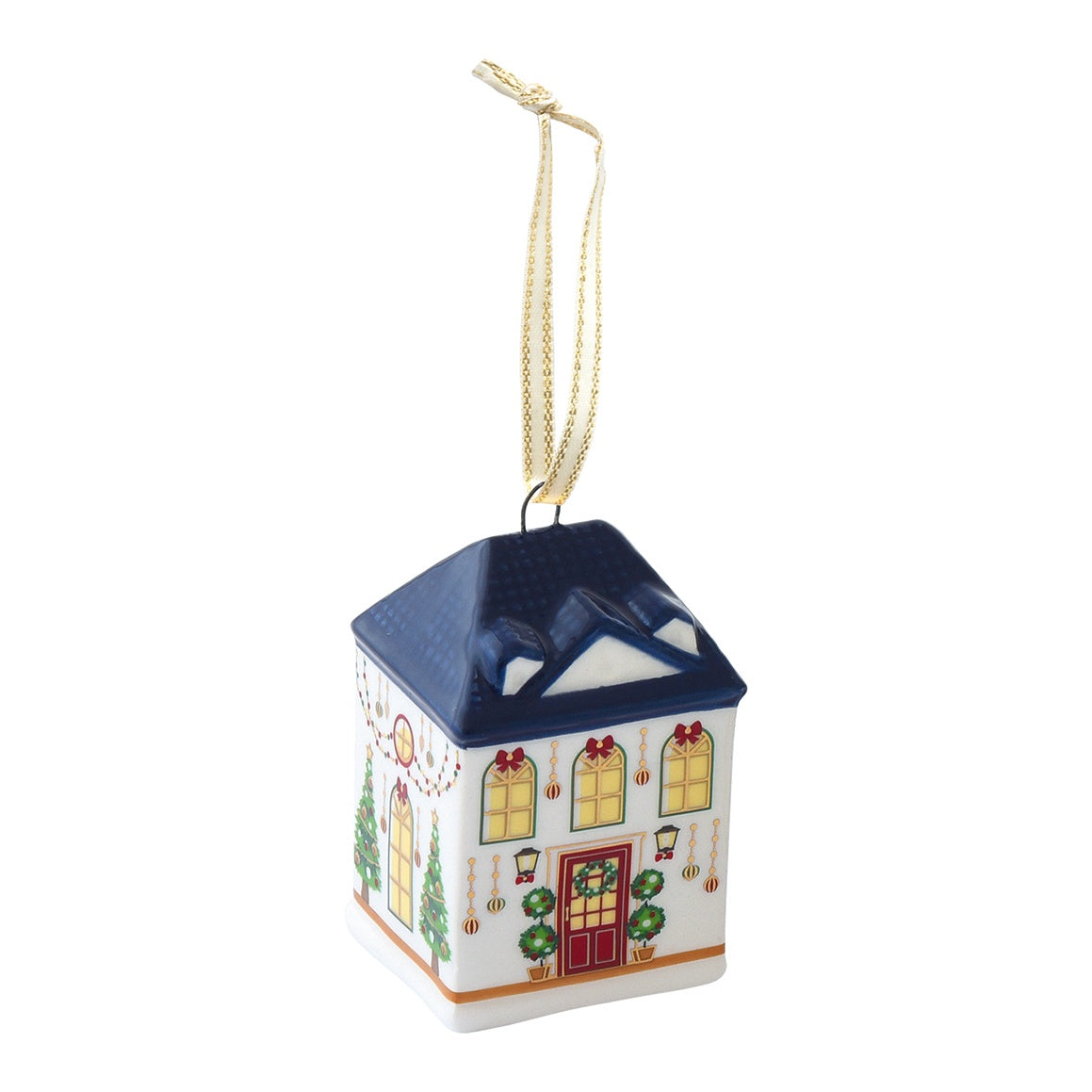 EASY LIFE Casetta Natalizia Festive Avenue Villetta Tetto Blu in Ceramica e Dolomite 3,5x3,5cm