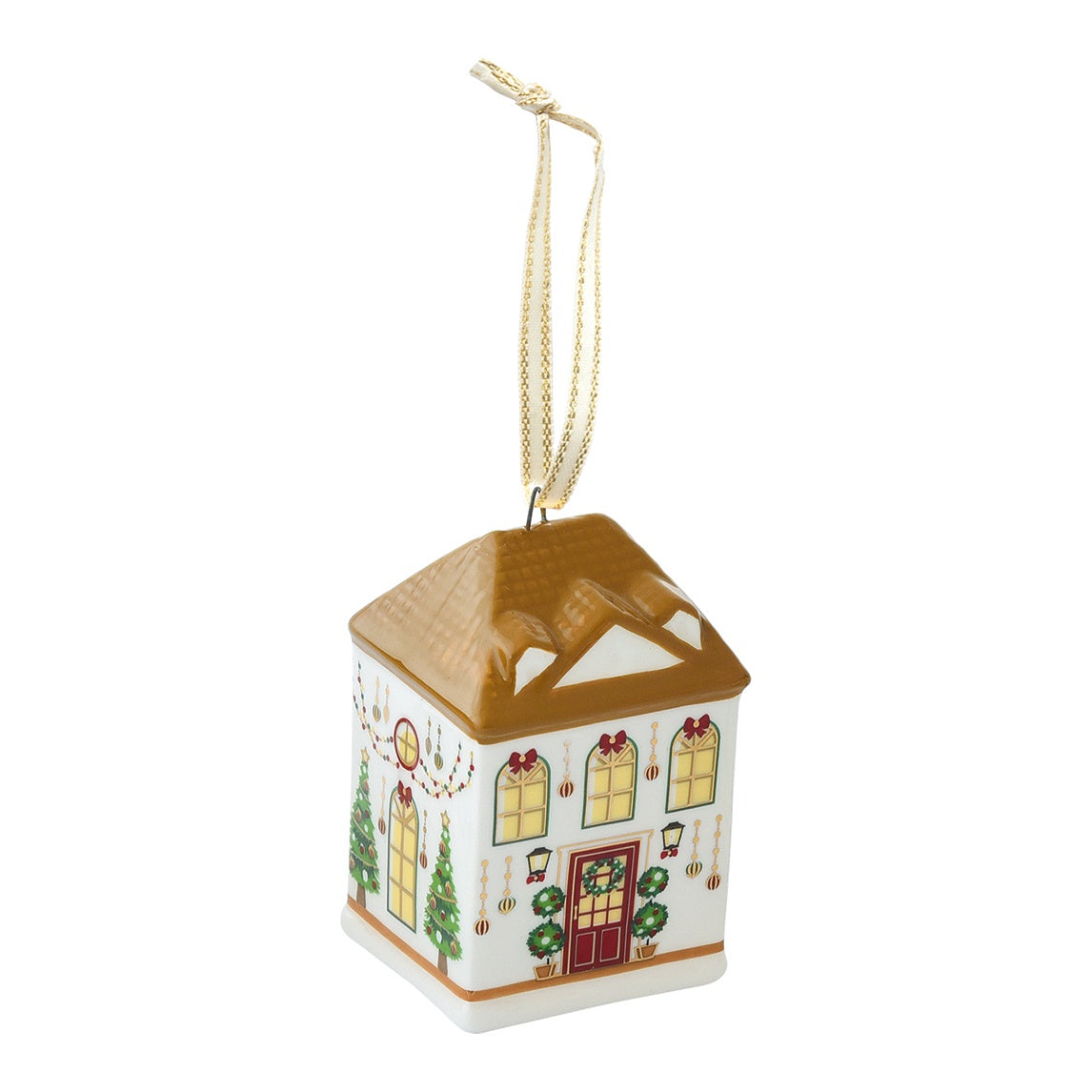 EASY LIFE Casetta Natalizia Festive Avenue Villetta Tetto Ocra in Ceramica e Dolomite 3,5x3,5cm