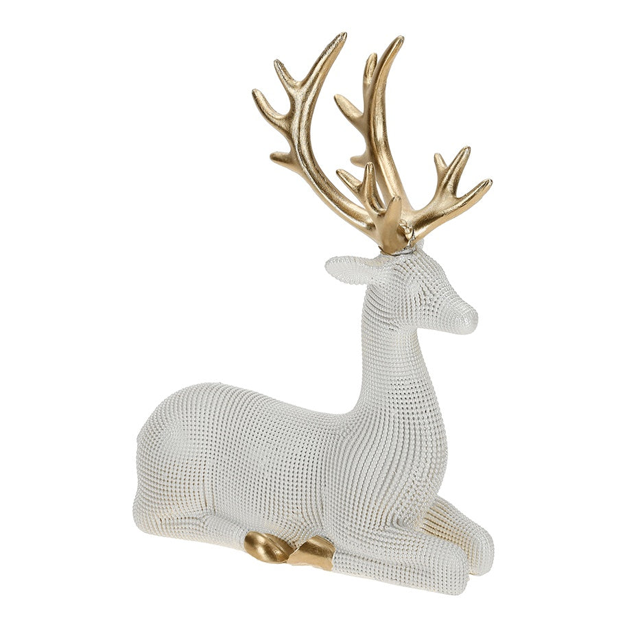 TIMSTOR Cervo Natalizio Seduto Bianco Perla e Oro 25,7 cm