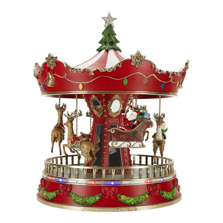 TIMSTOR Carosello Natalizio Animato con Albero e Luci LED 37,5 cm