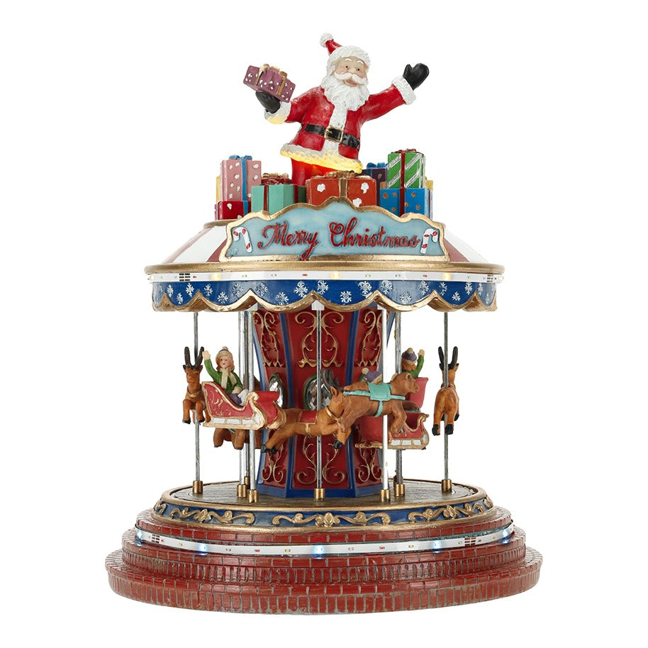 TIMSTOR Carosello Natalizio Animato con Babbo Natale e Luci LED 27,5 cm