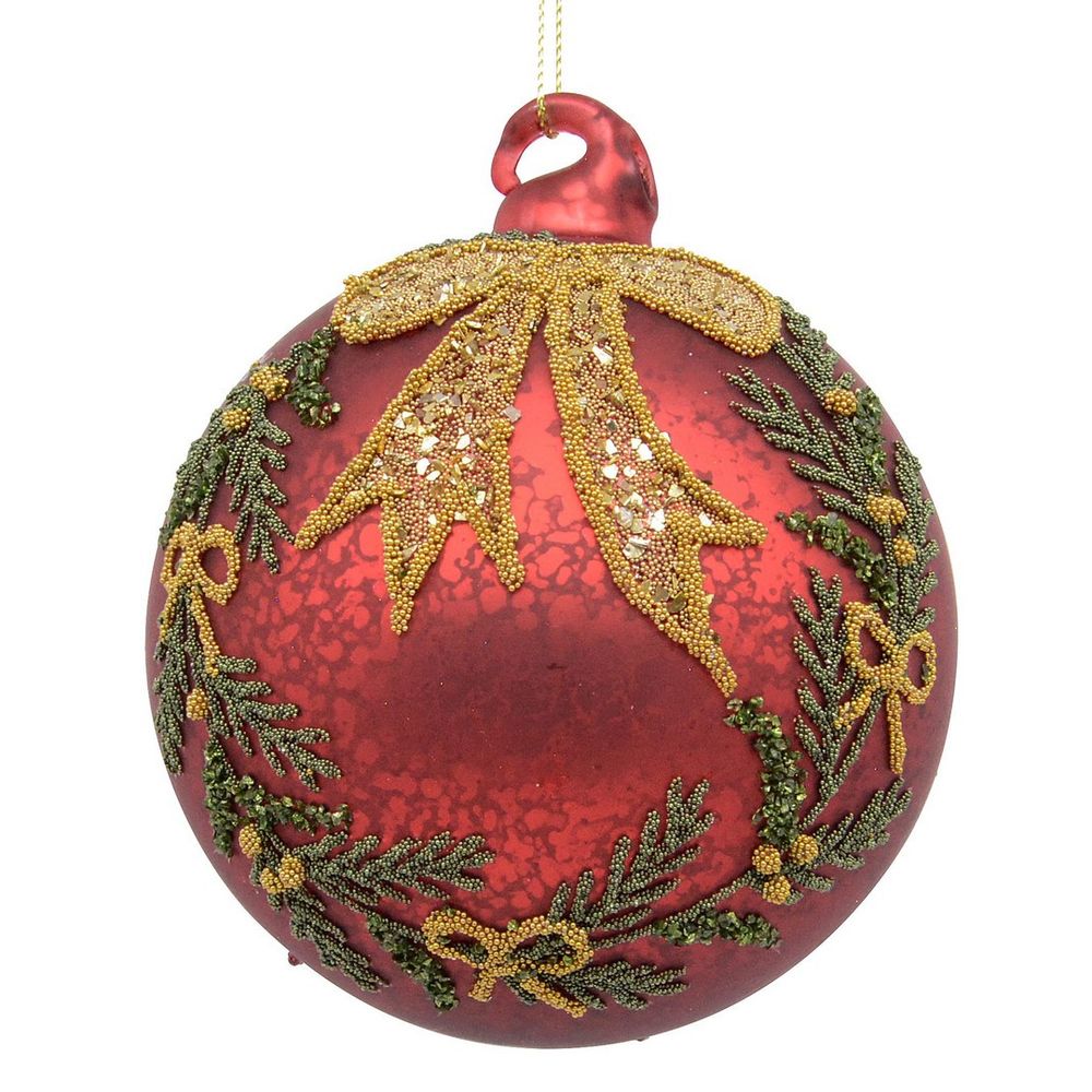 BIZZOTTO Pallina di Natale in Vetro Rossa con Fiocco Dorato 10 cm