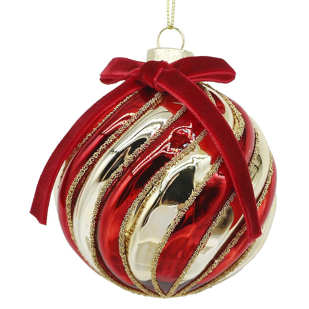BIZZOTTO Pallina di Natale in Vetro Rossa e Oro a Spirale 10 cm