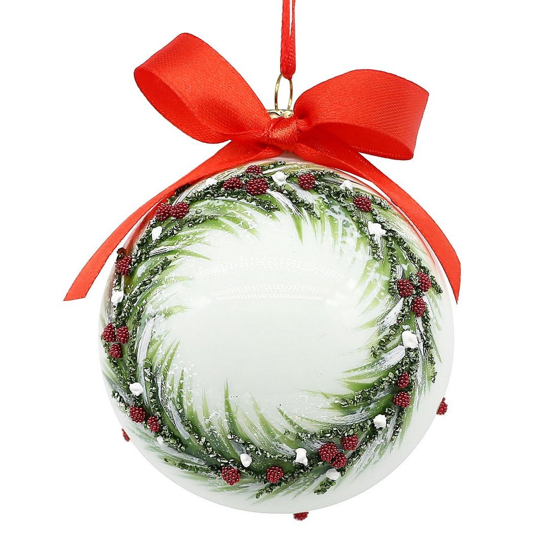 BIZZOTTO Pallina di Natale in Vetro Bianca con Ghirlanda e Fiocco 8 cm