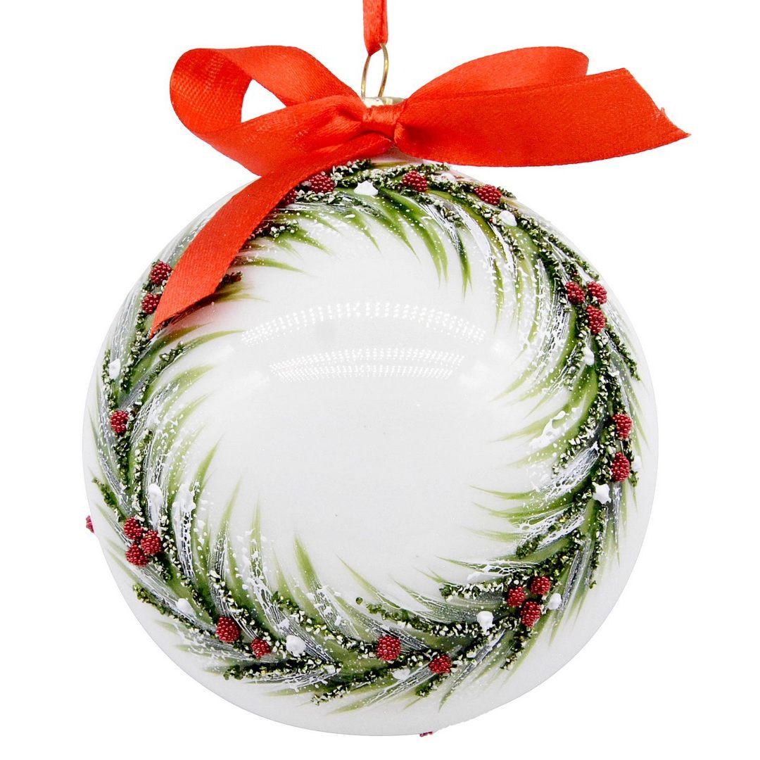 BIZZOTTO Pallina di Natale in Vetro Bianca con Ghirlanda e Fiocco 10 cm