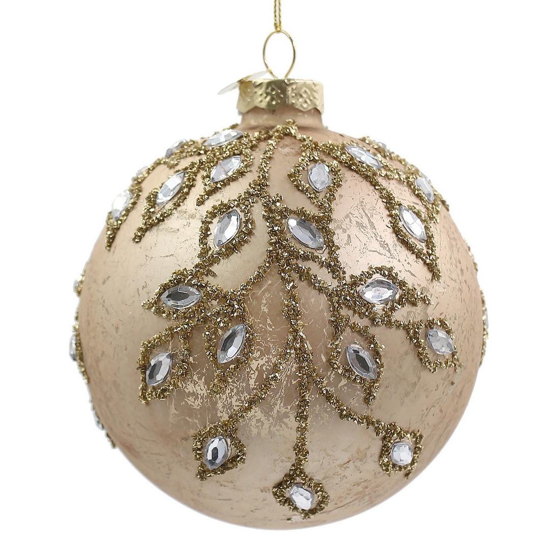 BIZZOTTO Pallina di Natale in Vetro Champagne con Ramo Gioiello 10 cm