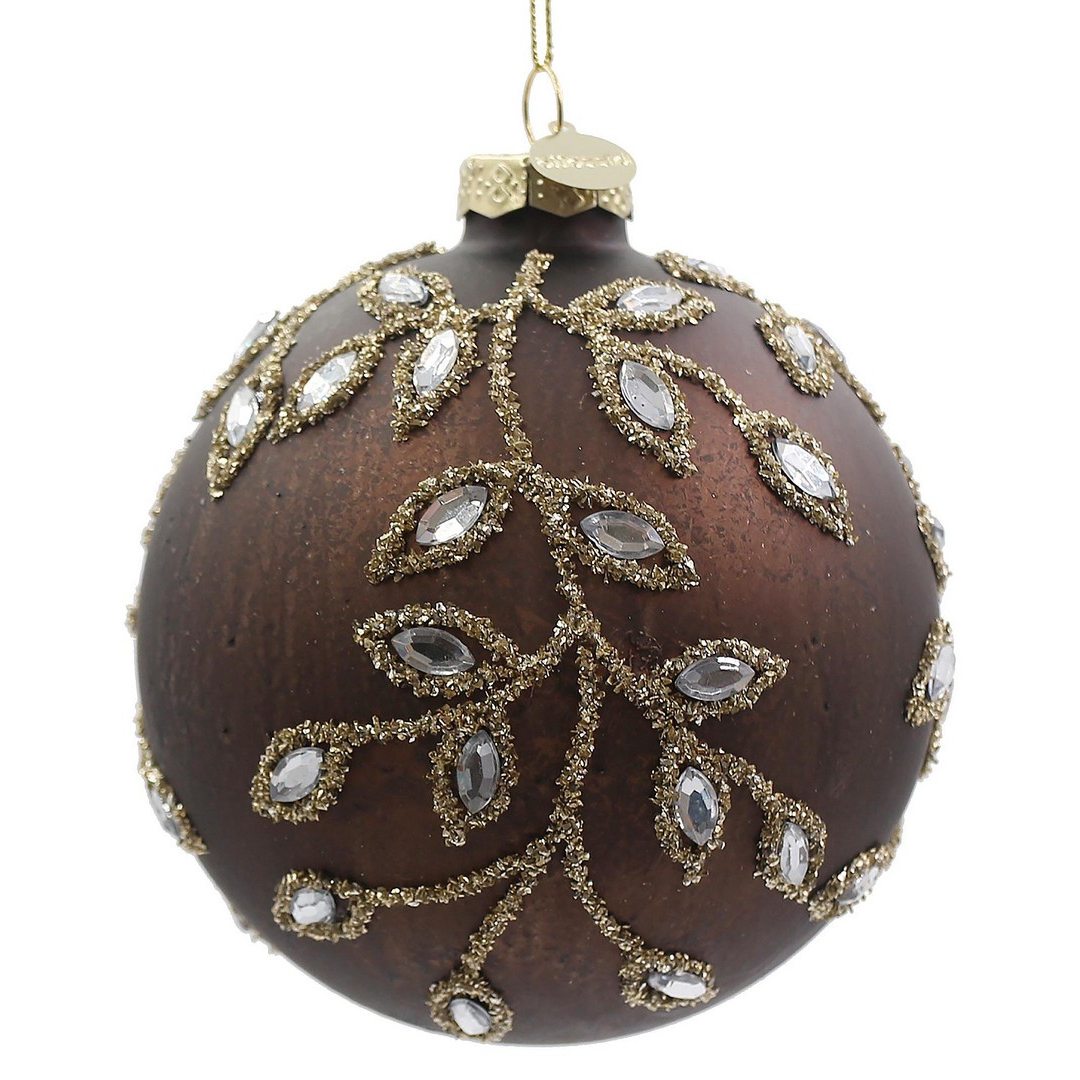BIZZOTTO Pallina di Natale in Vetro Marrone con Ramo Gioiello 10 cm