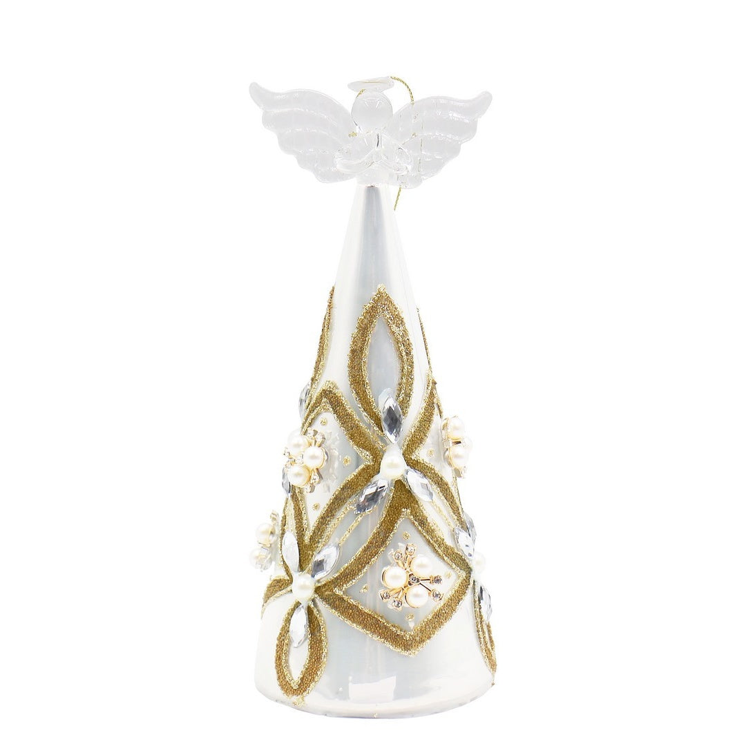 BIZZOTTO Angelo di Natale in Vetro Bianco e Oro da Appendere 18,8 cm