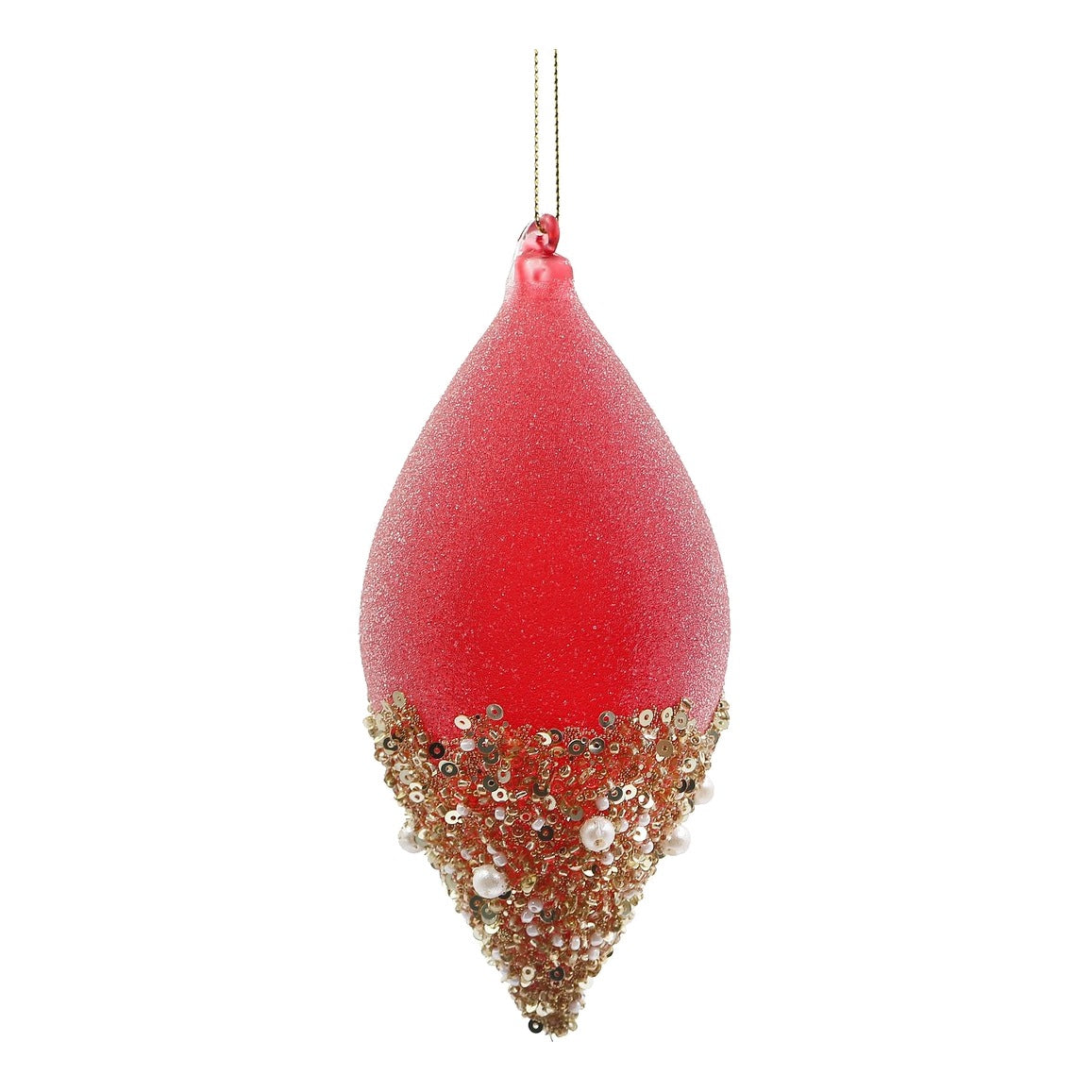 BIZZOTTO Pendaglio di Natale in Vetro Rosso a Fuso con Base Glitter 13,5 cm