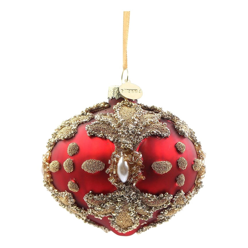 BIZZOTTO Pendaglio di Natale in Vetro Rosso a Sfera con Perline e Cristalli 9,2 cm