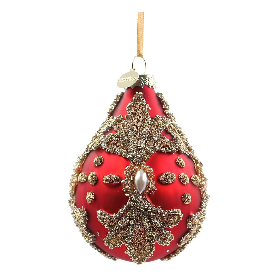 BIZZOTTO Pendaglio di Natale in Vetro Rosso a Goccia con Perline e Cristalli 11 cm