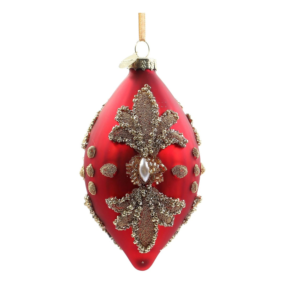 BIZZOTTO Pendaglio di Natale in Vetro Rosso a Fuso con Perline e Cristalli 13,5 cm
