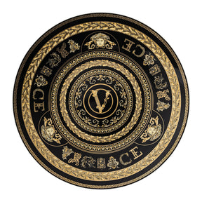 Piatto segnaposto Virtus Gala Versace in porcellana nera con decoro oro 33 cm
