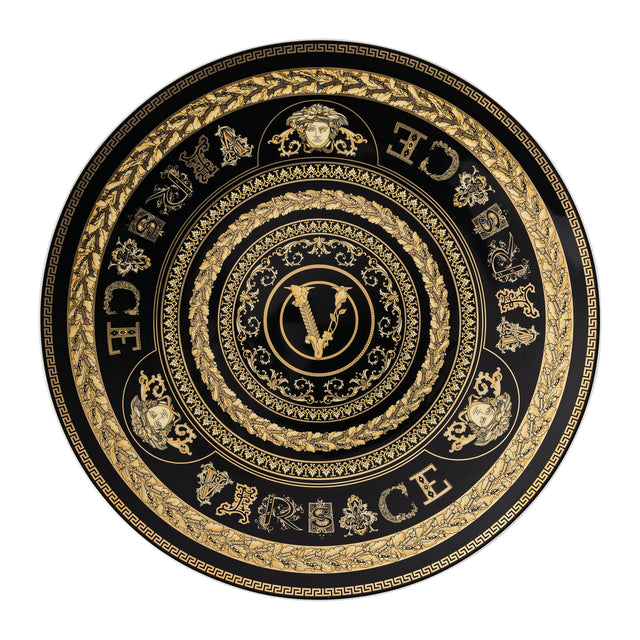 Piatto segnaposto Virtus Gala Versace in porcellana nera con decoro oro 33 cm