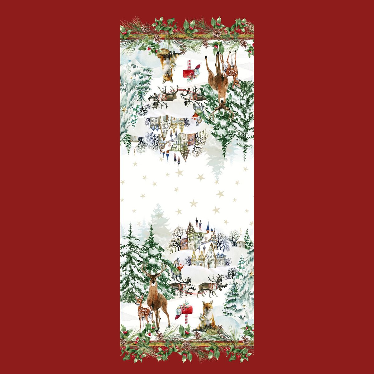 CASA ANVERSA Runner Natalizio da Tavola Christmas Village Rosso 50x150 cm