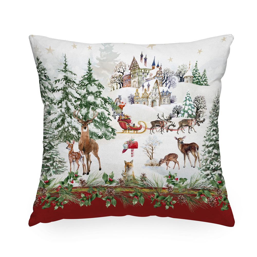 CASA ANVERSA Cuscino Natalizio con Imbottitura Christmas Village Rosso 50x50 cm