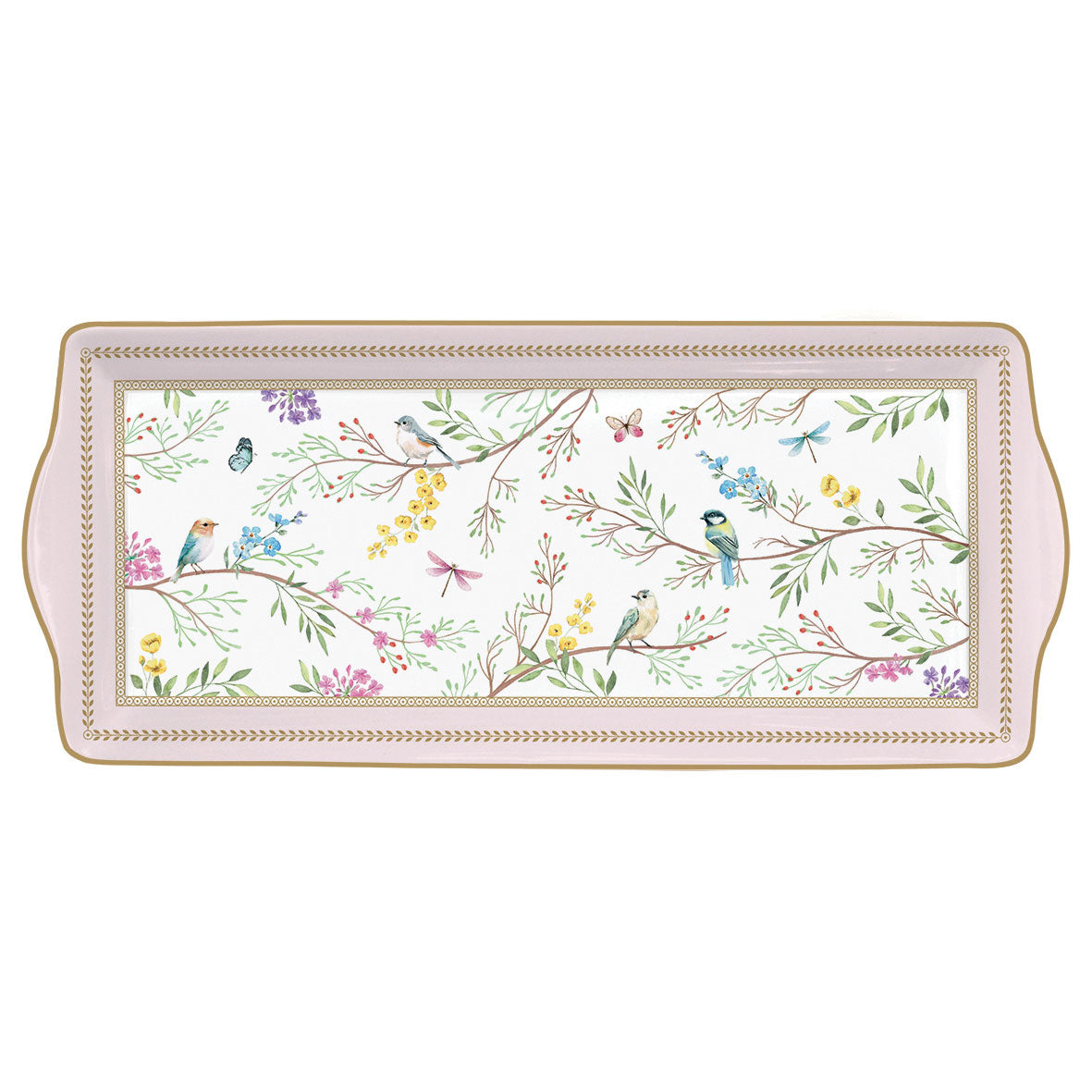 EASY LIFE Birds Melody Vassoio con Manici 35x15cm Porcellana