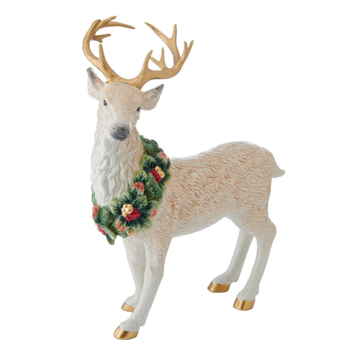 FITZ & FLOYD Figura Decorazione Natalizia Renna in Piedi 35x43cm Porcellana