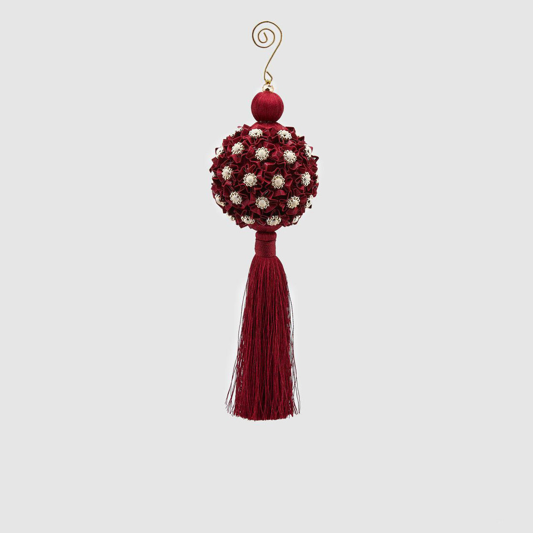 EDG - Sfera Pallina di Natale c/Nappa Flowery H28cm D8cm Seta Rosso
