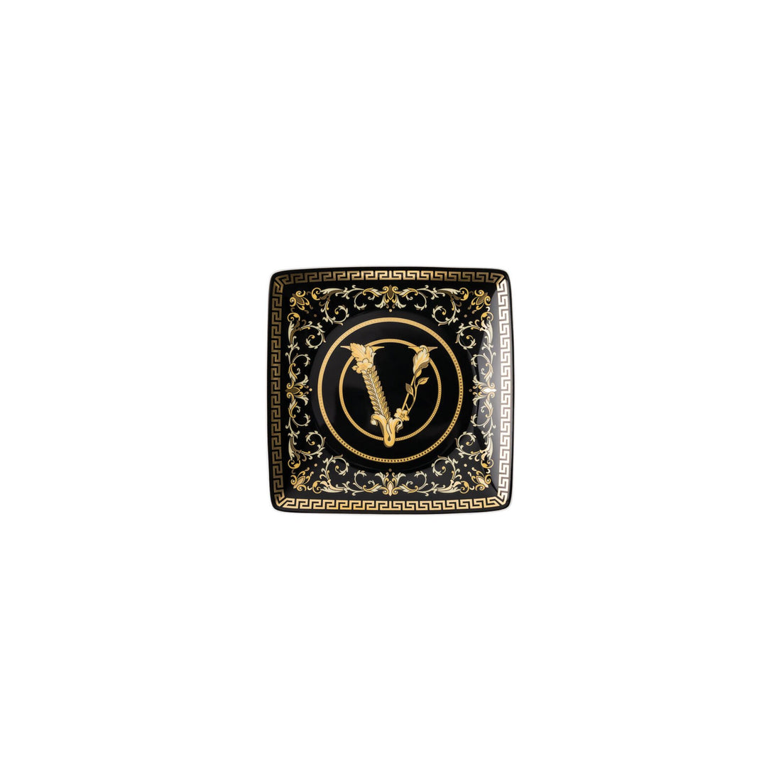 VERSACE Virtus Gala Black Coppetta Ciotola Coppa Quadrata 12 cm Porcellana Nero Oro