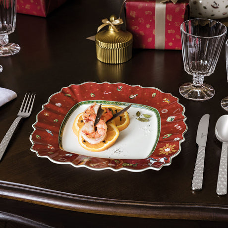 VILLEROY & BOCH Toy's Delight Piatto Piano Quadrato Rosso 28cm Tavola Natale