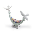 Scultura Colombe Fiori dal Cielo Lladrò in porcellana lucida 22x22 cm