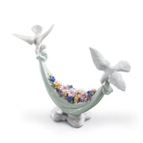 Scultura Colombe Fiori dal Cielo Lladrò in porcellana lucida 22x22 cm