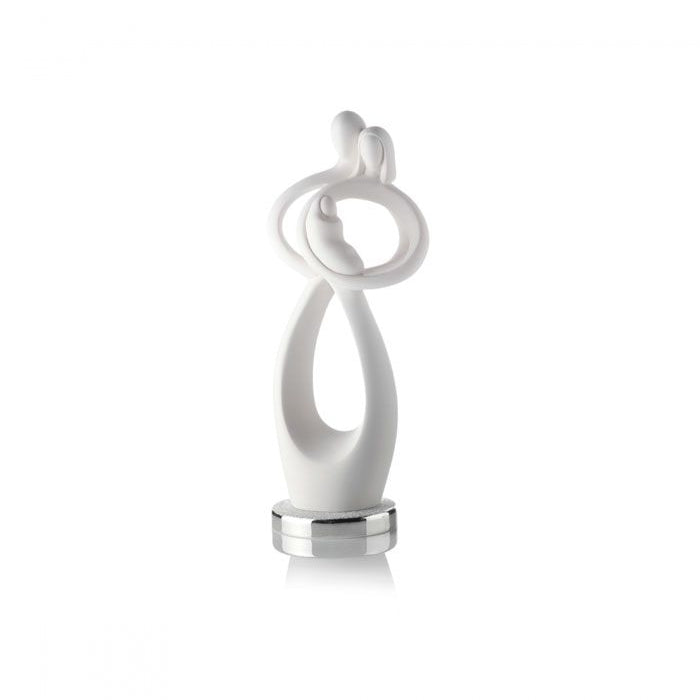 BONGELLI PREZIOSI -  Statua Figura Famiglia Bianco 39cm Base Argento Marmorino