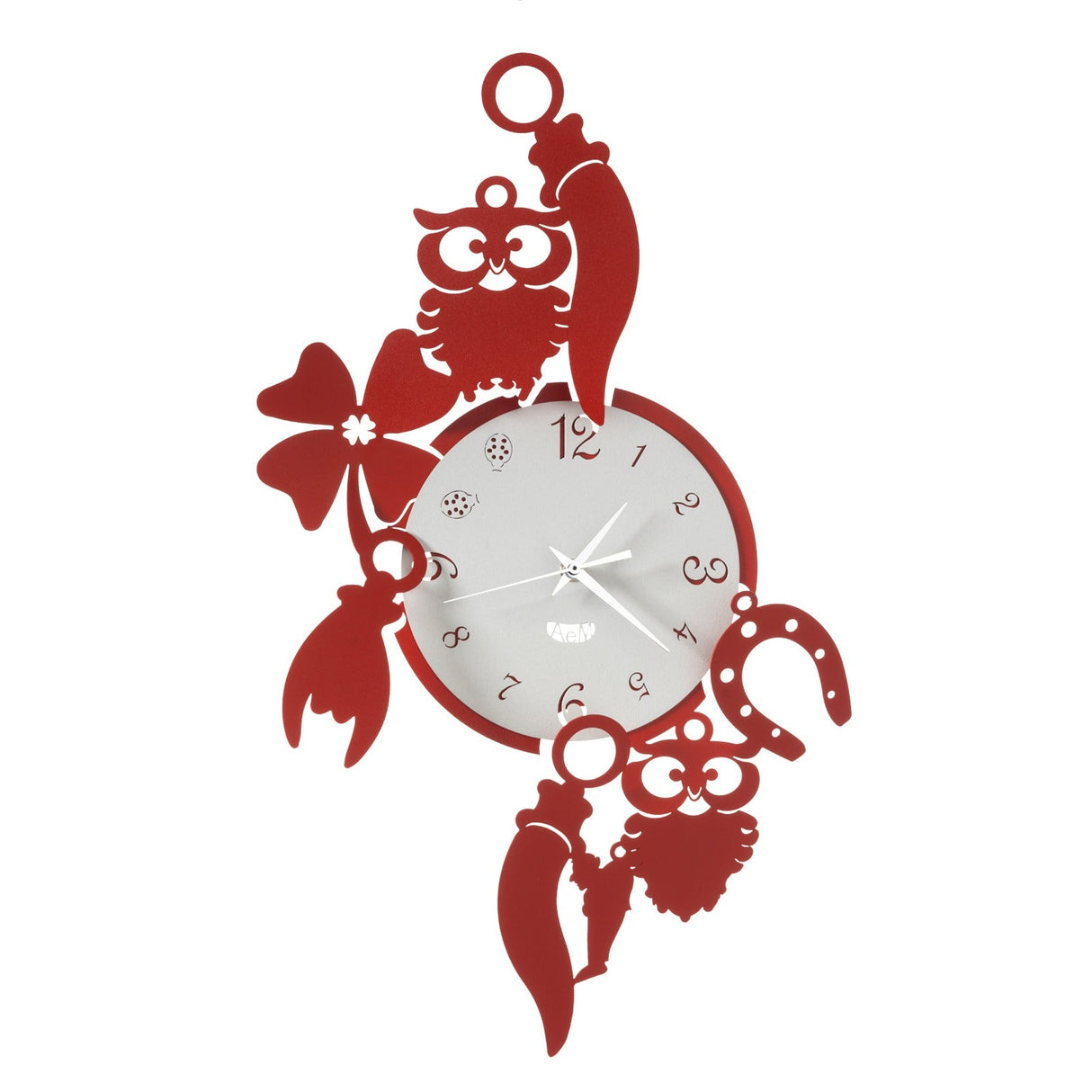 ARTI & MESTIERI Orologio da Parete di Design Portafortuna Good Luck Rosso E Bianco Marmo