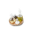BRANDANI Menage Set 4 Pezzi Vetro Supporto Acacia Oliera Acetiera