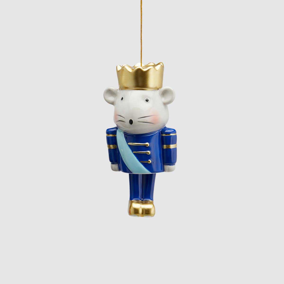 EDG Addobbo Pendaglio Decorazione Natalizia Topo Blu 14cm Ceramica