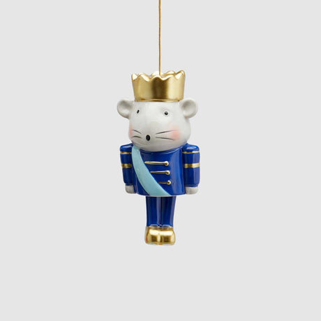 EDG Addobbo Pendaglio Decorazione Natalizia Topo Blu 14cm Ceramica