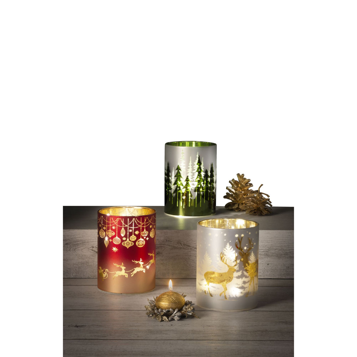 NOEL by Lamart - Christmas Decoration Glass Lantern Lamp w/LED Red Reindeers 12cm