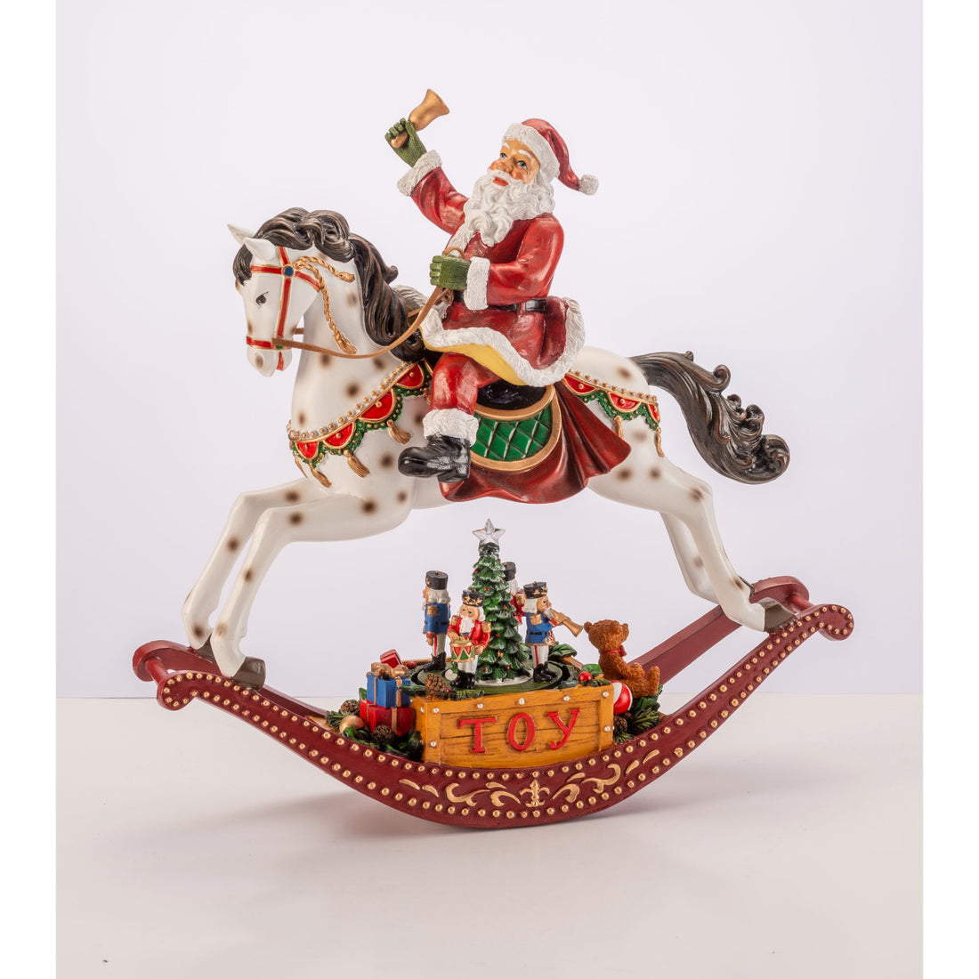 Palais Royal - Figura Cavallo a Dondolo Babbo Decorazione Natale Carillon Resina 31 cm 1022027