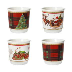 Set 4 bicchierini caffè Brandani in porcellana decori natalizi 6x6 cm