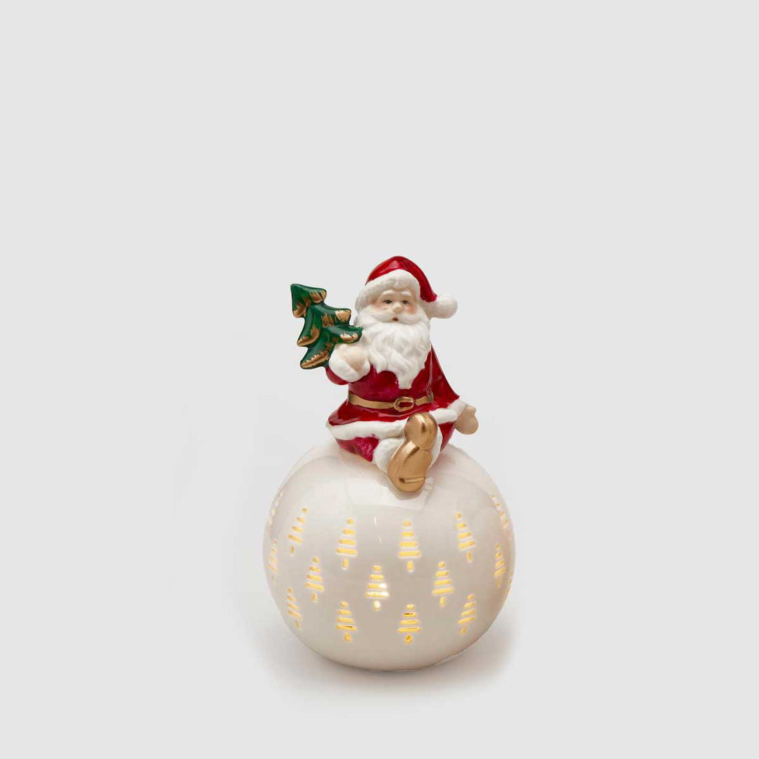 EDG Decorazione Natalizia Sfera Babbo Natale c/LED 14cm Ceramica Pini