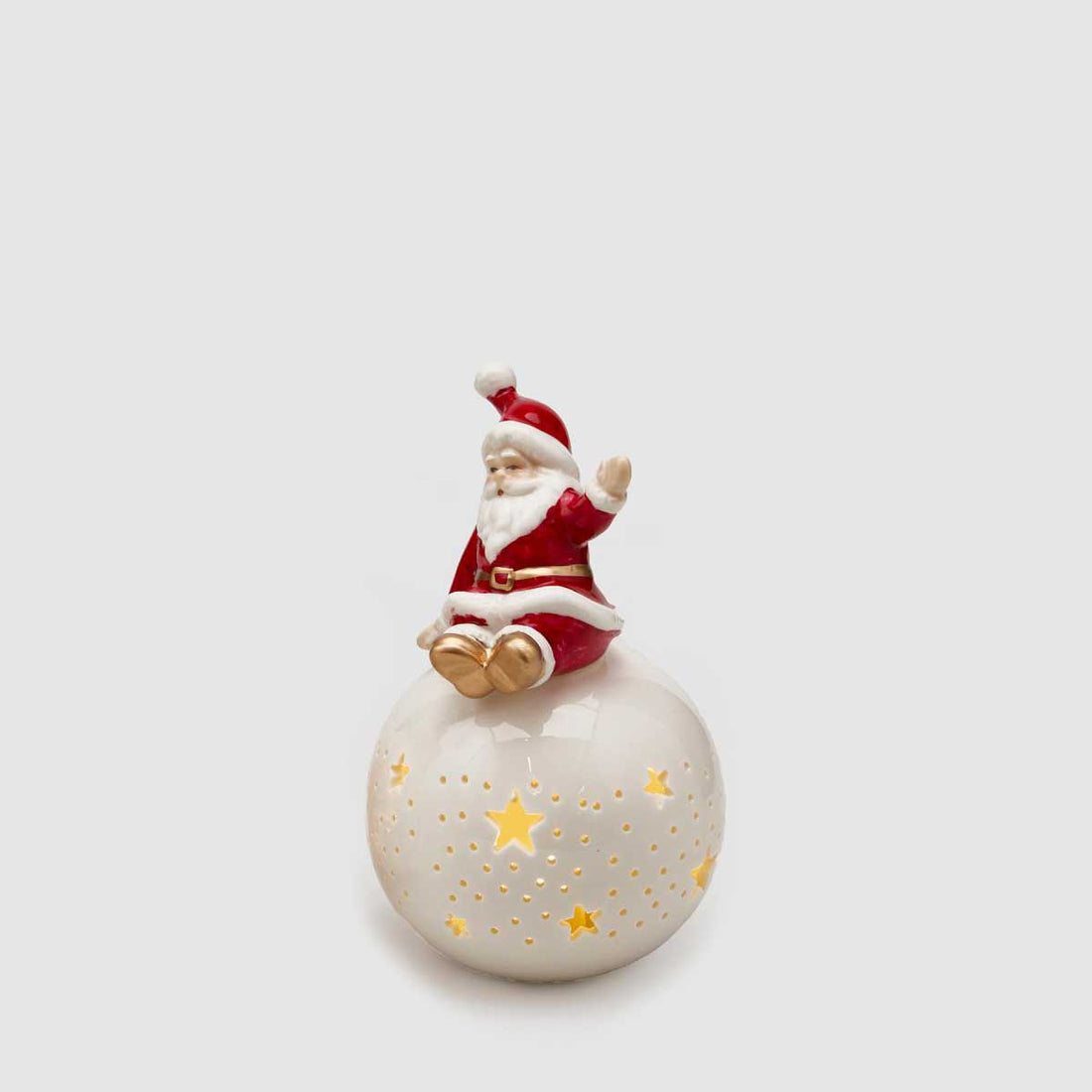EDG Decorazione Natalizia Sfera Babbo Natale c/LED 14cm Ceramica Stelle