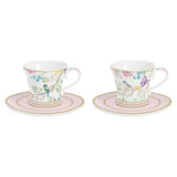 EASY LIFE Birds Melody Set 2 Tazzine Caffè Espresso 80ml con Piattino Porcellana