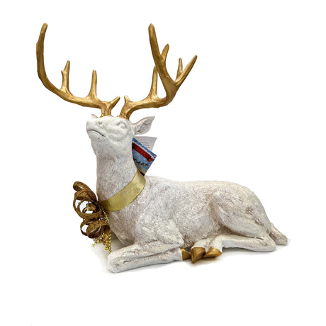 TIMSTOR Renna Seduta Bianco Oro Decorazione Natalizia 38x35cm Resina