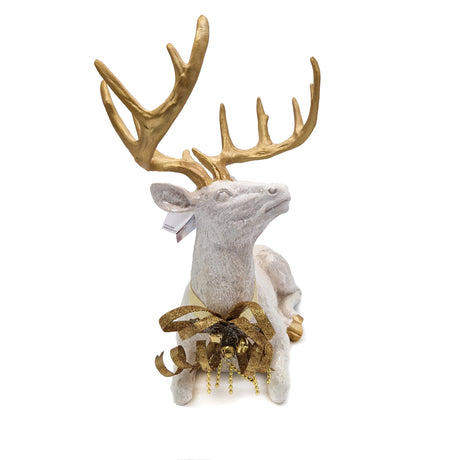 TIMSTOR Renna Seduta Bianco Oro Decorazione Natalizia 38x35cm Resina