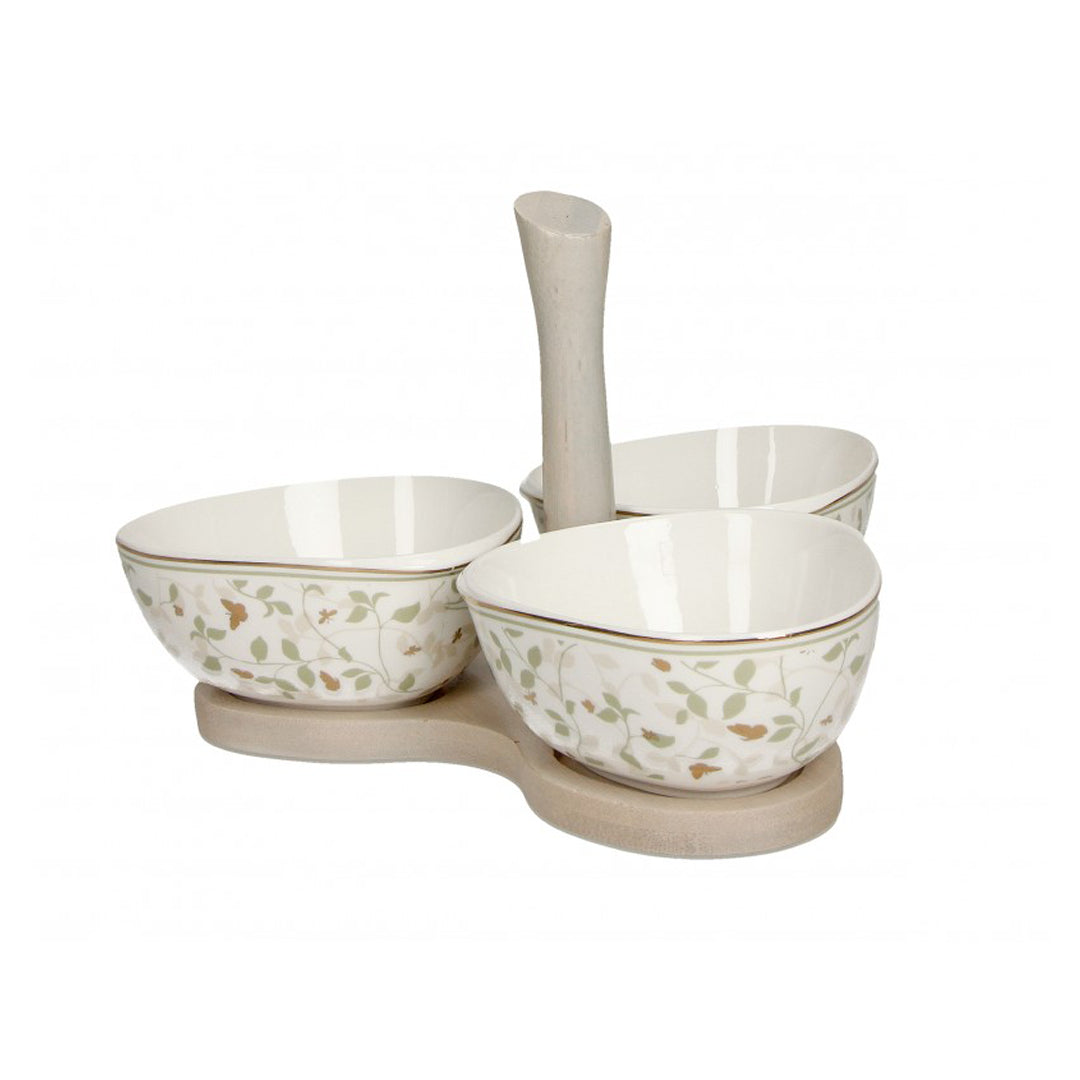 BRANDANI - Antipastiera Ali Dorate Set 3 pz porcellana