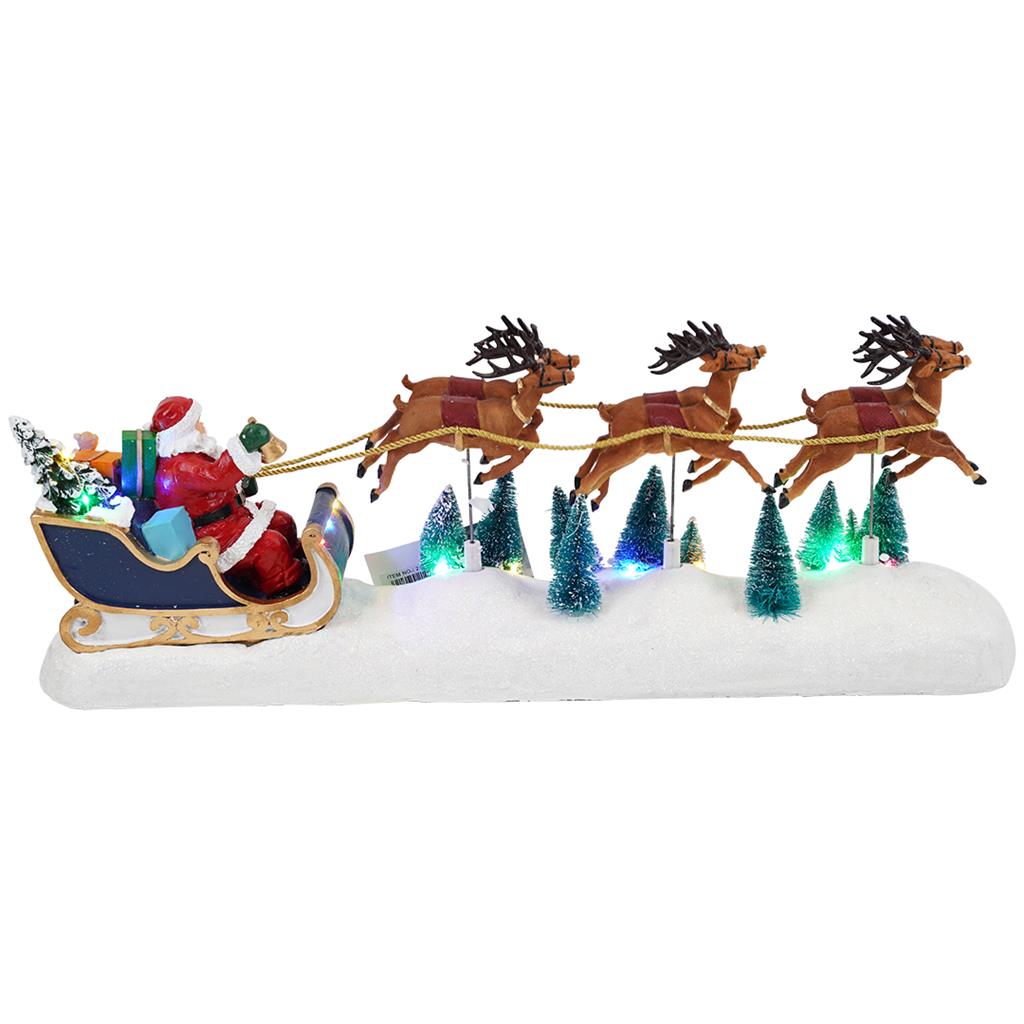 TIMSTOR - Babbo Natale con Slitta e Renne Animata 58cm LED Decorazione Natalizia