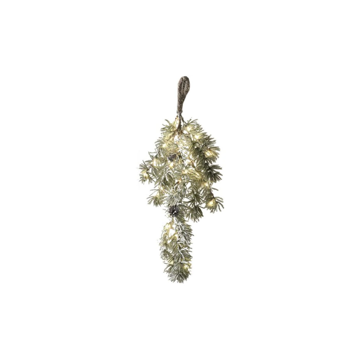 MASCAGNI CASA - Ramo Abete Innevato Natale H 50 cm c/ 40 Luci e Pigne Addobbi Natalizi
