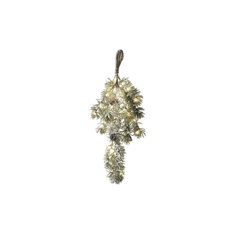 MASCAGNI CASA - Ramo Abete Innevato Natale H 50 cm c/ 40 Luci e Pigne Addobbi Natalizi