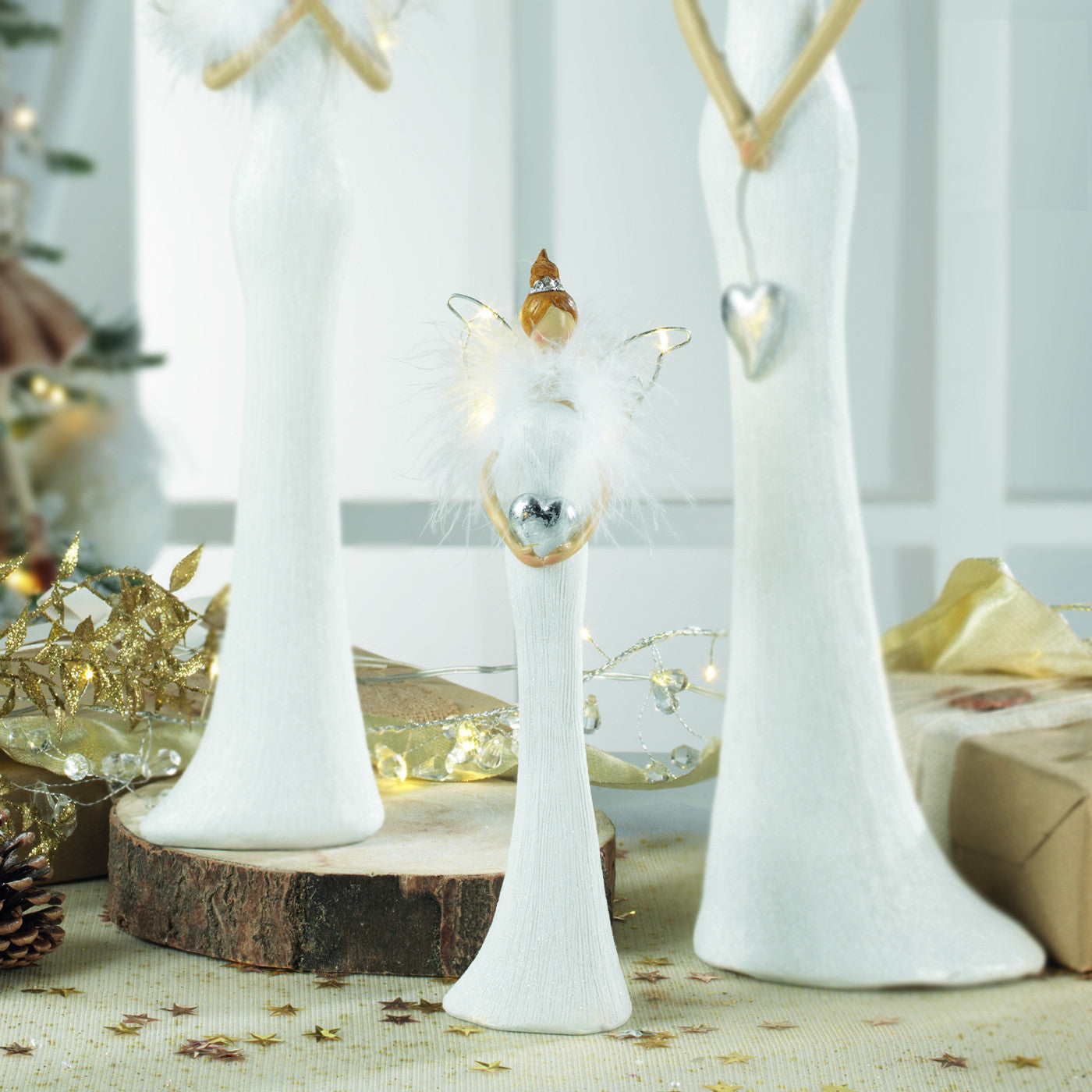 MASCAGNI CASA - Angelo LED di Natale Resina Bianco Decorazione Natalizia 27 cm