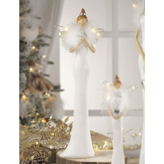 MASCAGNI CASA - Angelo LED di Natale Resina Bianco Decorazione Natalizia 39 cm