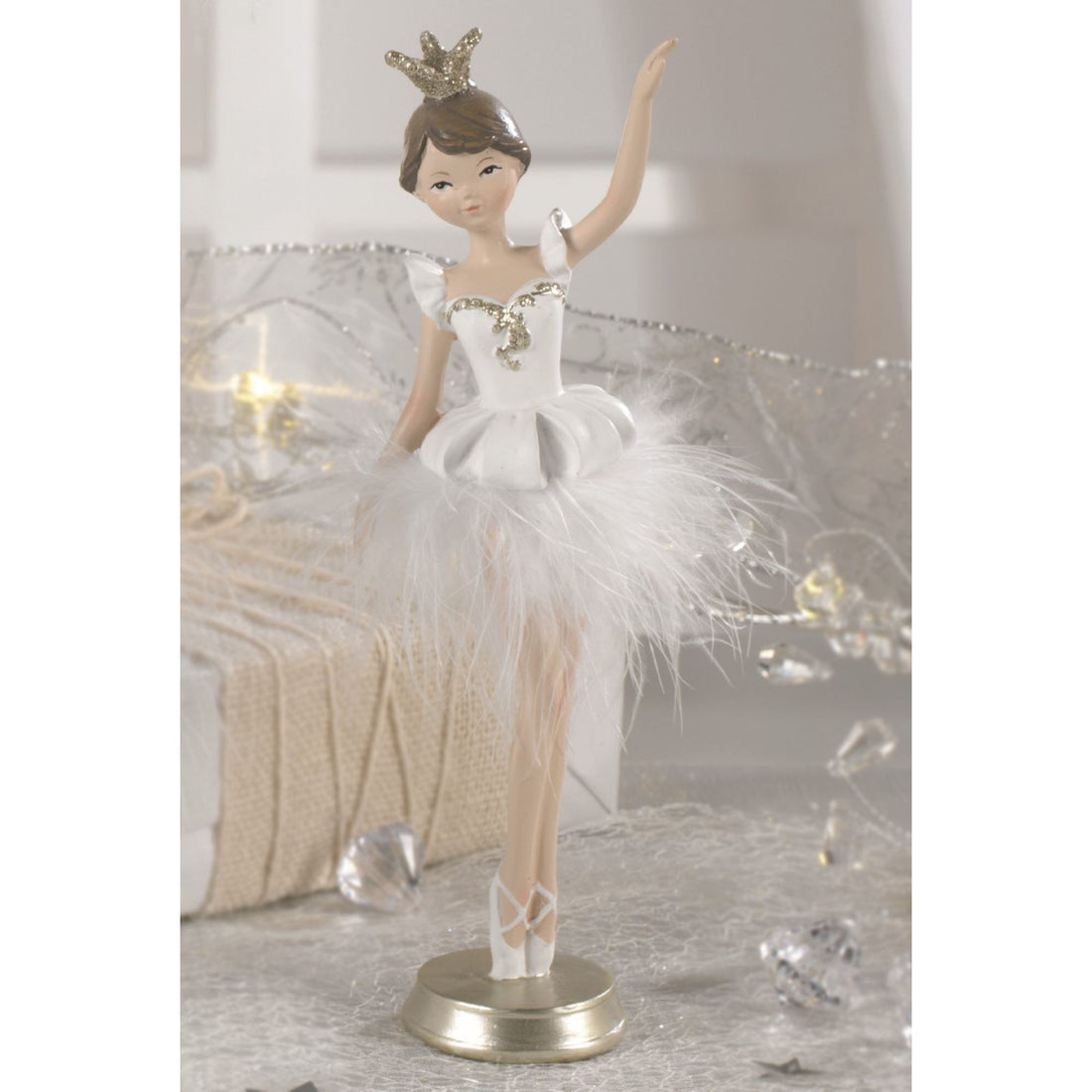 MASCAGNI CASA - Ballerina Statuetta Decorazione Natalizia 21 cm Resina Bianco Natale